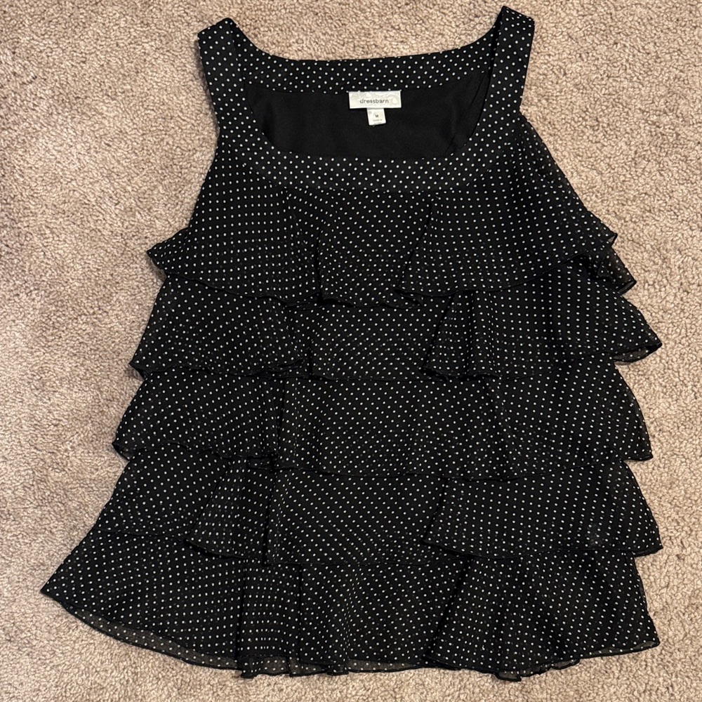 Dress Barn Black Blouse with White Polka Dots